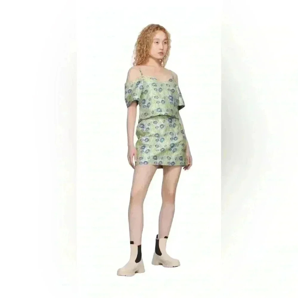 New Ganni Floral jacquard off shoulder blouse top size EU 38 US 6